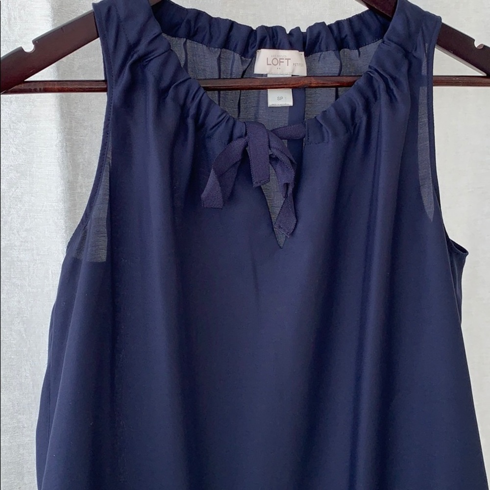 Ann Taylor LOFT Navy Blue Sleeveless Chiffon Blouse
